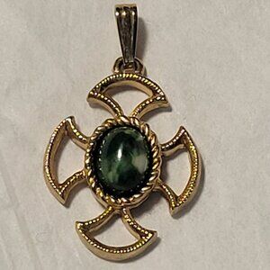Avon Vintage Green Cabochon Celtic Cross Pendant - Pendant Only